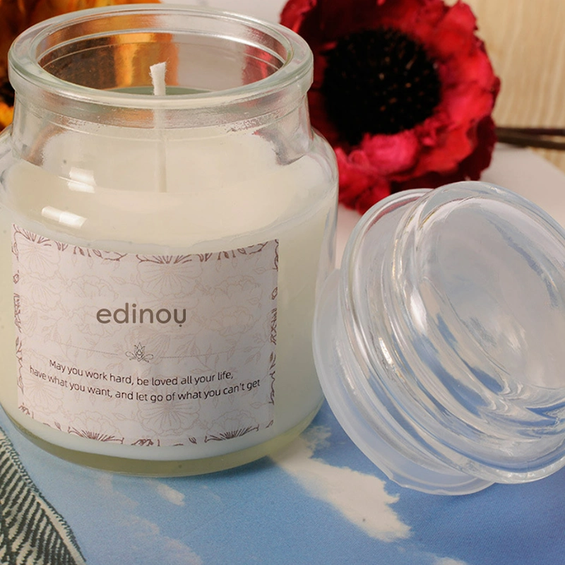 Clear Candle Holder Scented Soy Wax Candle Gift Set with Glass Lid