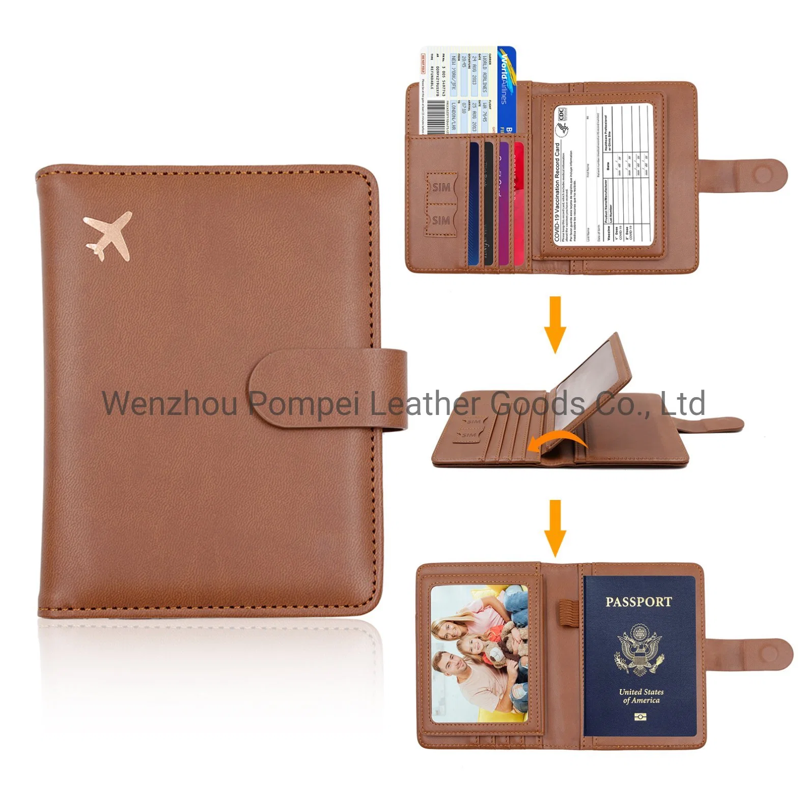 Porte-passeport et portefeuille en cuir avec blocage RFID pour documents de voyage