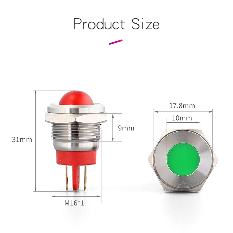 طرف برغي برأس مقبب أزرق DOT LED مقاوم للمياه IP67 16 مم مصابيح المؤشرات