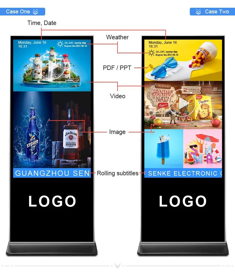 Ecran tactile LCD d'intérieur Publicité signalétique numérique pied de sol tactile Afficher l'affichage publicitaire Totem