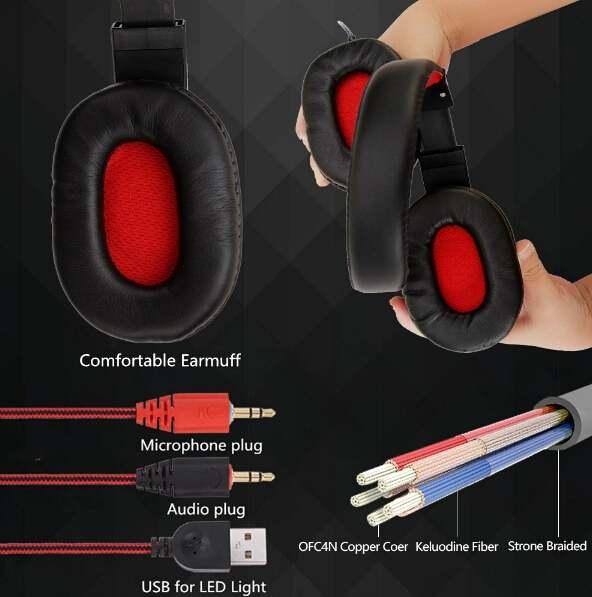 Computer Gaming Headset, Black&Red Color for Cool Design