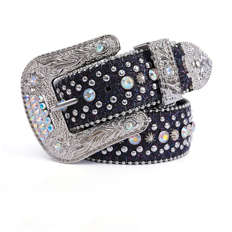 New Style Fashion Women Design Cintos Strass Western Crystal Rhinestone Leather PU Ladies Snake Buckle Diamond Belt