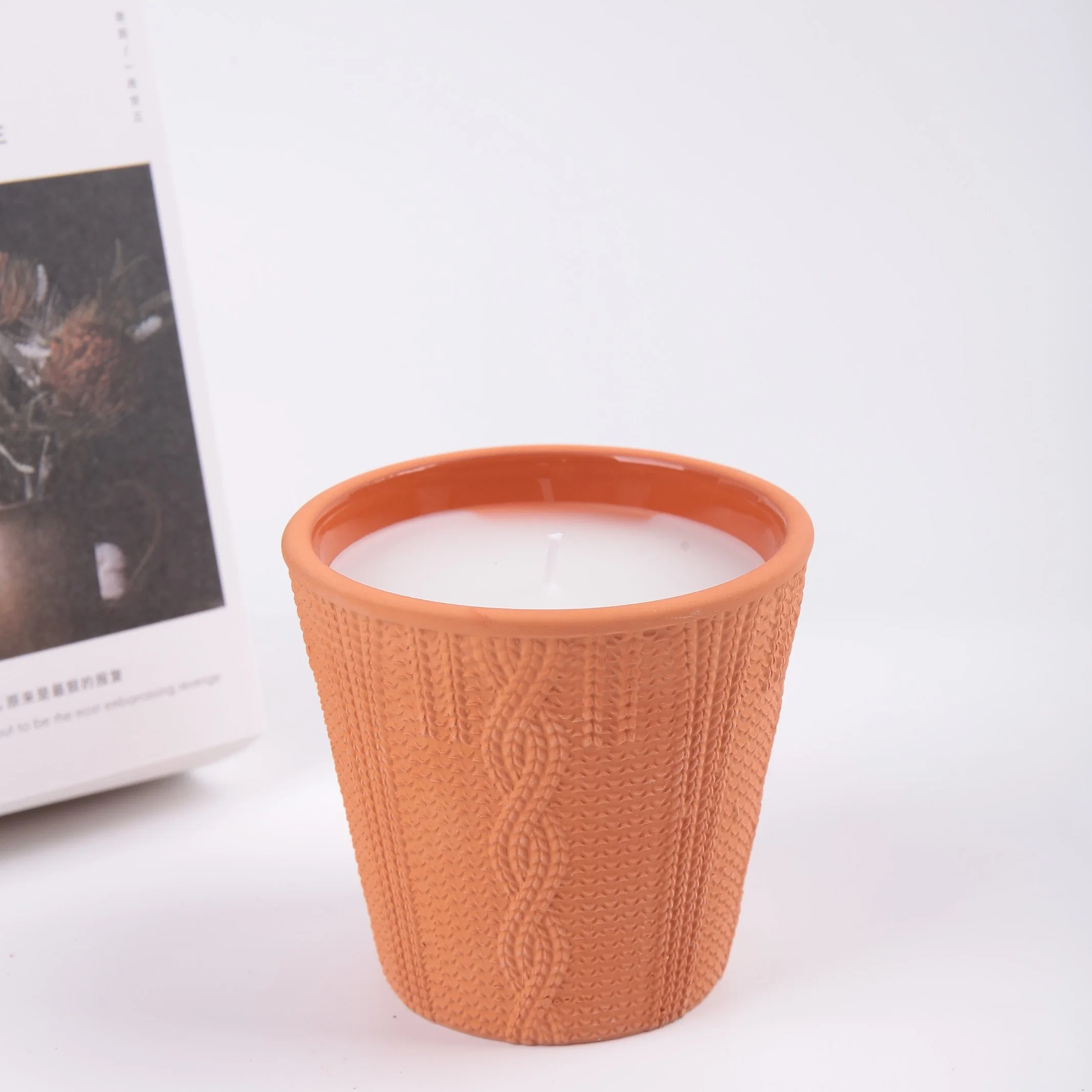 Cylinder Carving Decorative Pattern Matte Terracotta Candle Holder