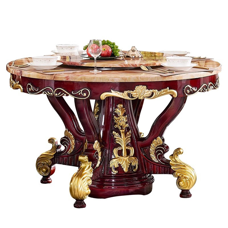 Rotary Round Marble Dining Table with Leather Dining Chairs in Optional Furniture Color