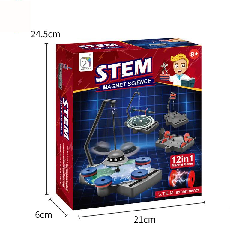 Criança de brincar cedo educacional QS 12 em 1 DIY Íman Science Steam Kit Toy Student Experiment Physical Chemical Magnet (Magneto químico físico) Brinquedos de ciência