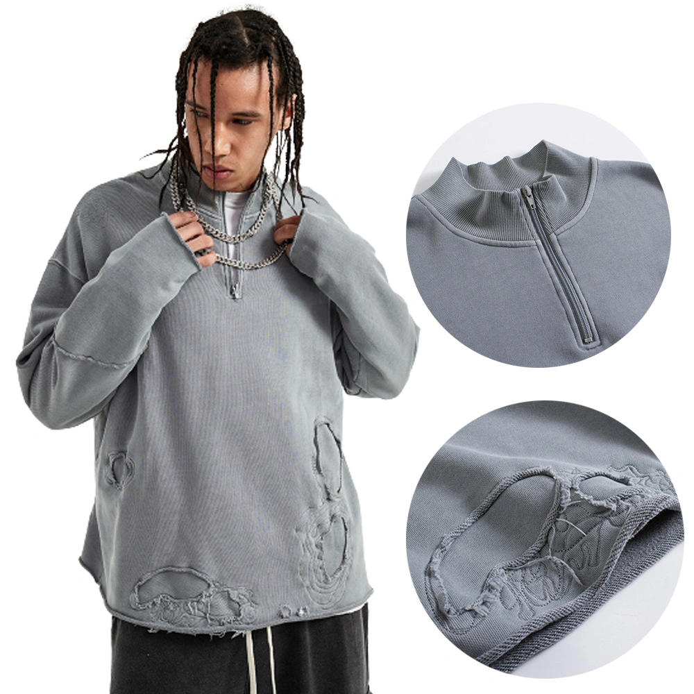 2022 New Products China Wholesale/Supplier Sports Wear Long Sleeve Worn-out Trend Sweatshirts for Men