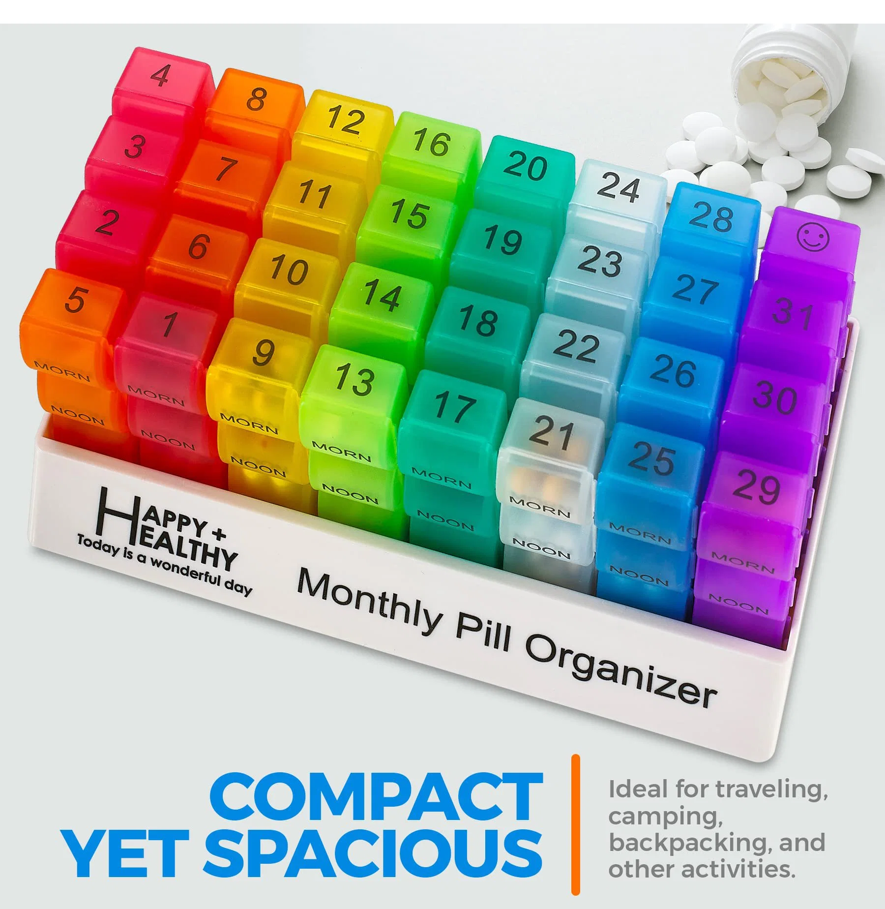 Month Pill Box Organizer - 4 Times-a-Day Morning-Noon-Evening-Night - Large 32 Daily Pill Cases Travel Monthly Pill Organizer