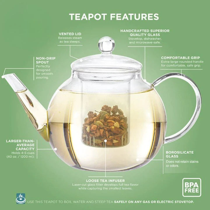 High quality/High cost performance  Stovetop Microwave Safe Teapot Removable Loose Tea Glass Infuser Kettle