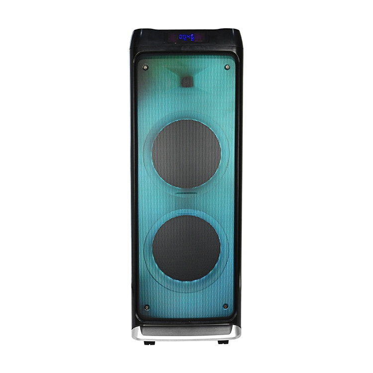 Convenient Wheeled Double 8 Inch Outdoor Portable Speaker with Fashion Light