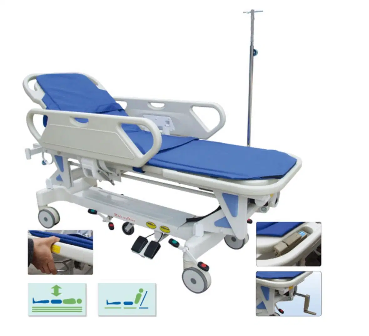 Manual de ABS transporte hidráulico de emergencia del hospital en camilla ajustable en altura el traslado del paciente carro