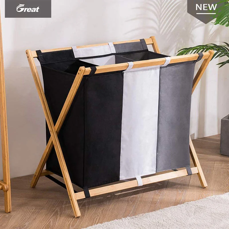 Bamboo Foldable Laundry Room Bathroom Storage Large Capacity Dirty Clothes Basket