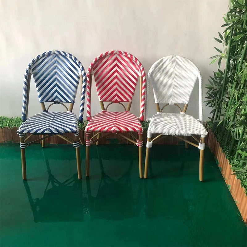 Estilo francés clásico, muebles de bambú en el exterior Rattan Silla apilable de estilo Bistro Silla de Comedor