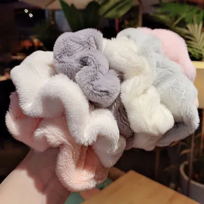 Korean Version Small Fresh Pure Color Plush Colon Hair Scrunchies