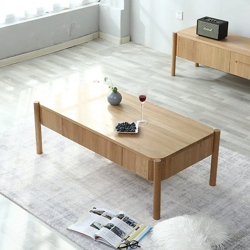 Japanese Style Simple Small Apartment Solid Wood Coffee Table with Drawer 0051