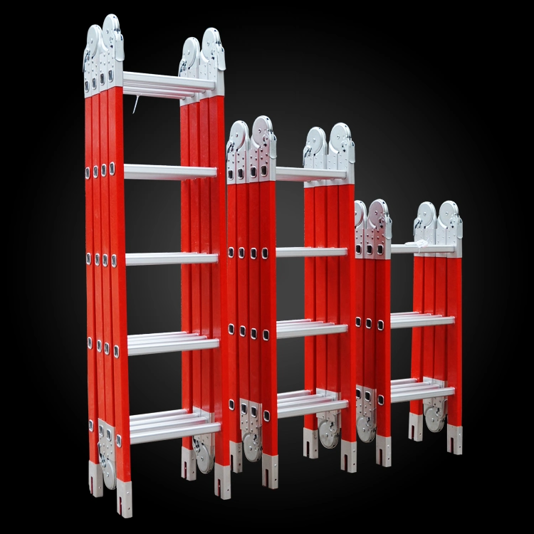 4*3 to 4*7steps Insuleted Fiberglass Multi-Purpose Telescopic Folding Ladder