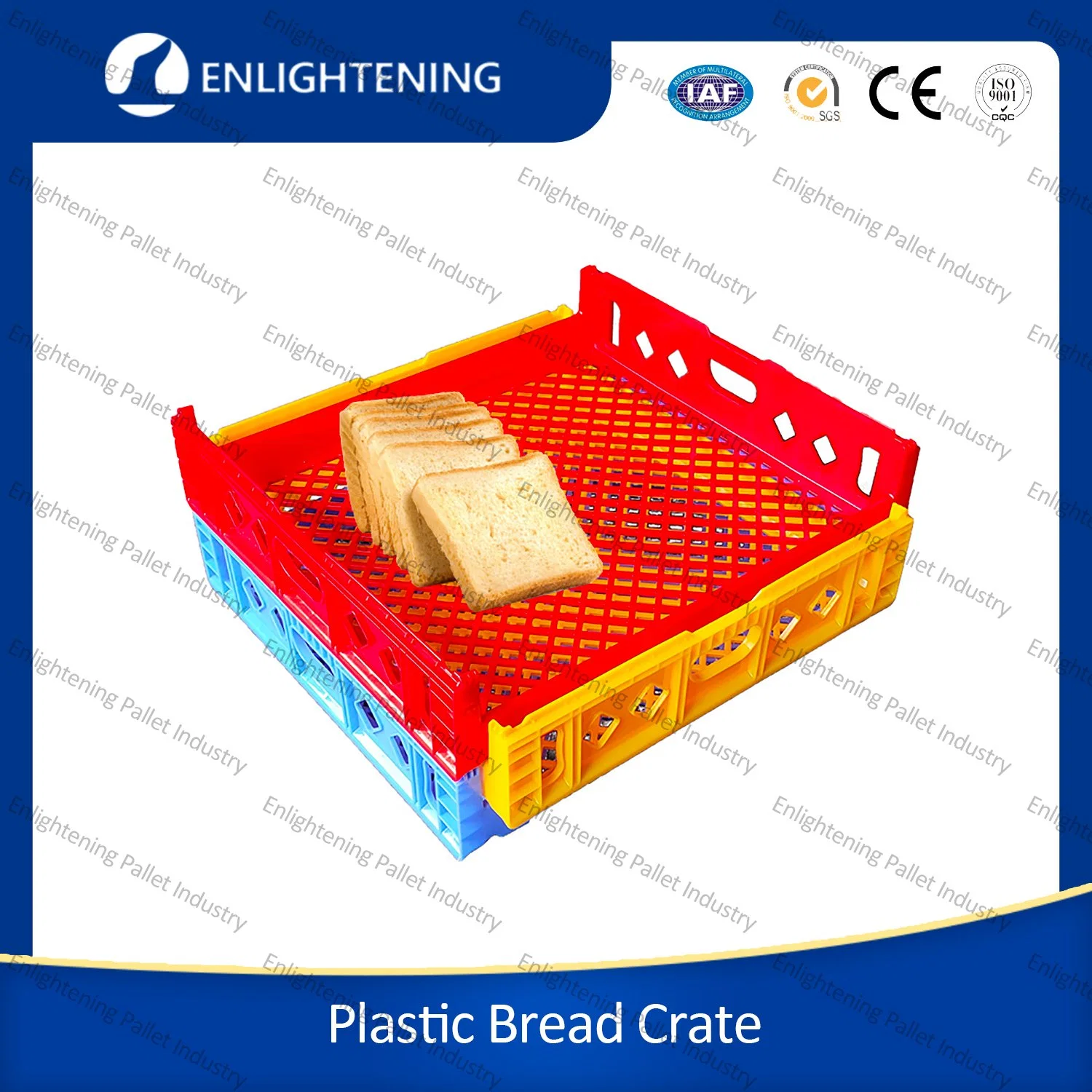 725X650X150mm Heavy Duty Food Grade Hygenic Mesh Vented Large Big Grey Blue Bakery PP Stackable Plastic Bread Crates for Transporting Bread and Pastry Sale