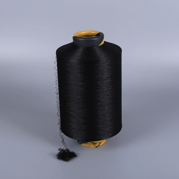 Polyester Dope Dyed Black Textured Elastic Spandex Air Covered Yarn for Knitting