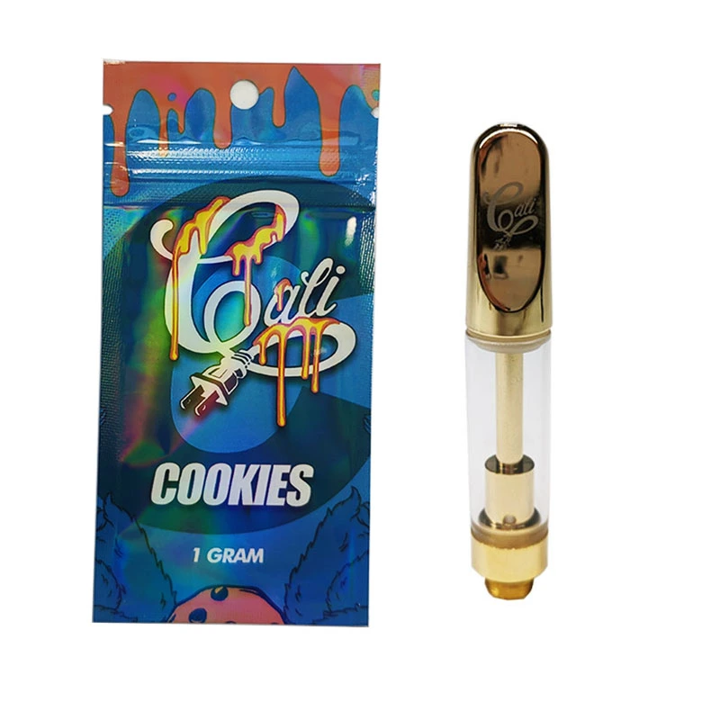 Tapón de Cali Golden Vape 0.8ml cartuchos de 1ml Carro de bobina de cerámica de Cali vacíos los tanques de aceite espeso 510 Vape atomizadores E-CIGS vaporizadores plumas embalaje holográfica de Cali