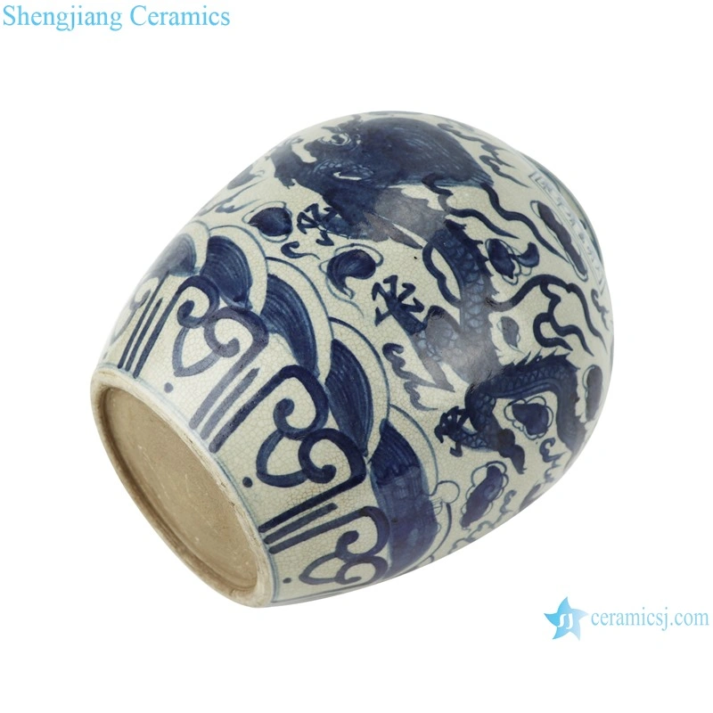 Rzta06 Jingdezhen Blue and White Dragon Pattern Crackle Porcelain Vase