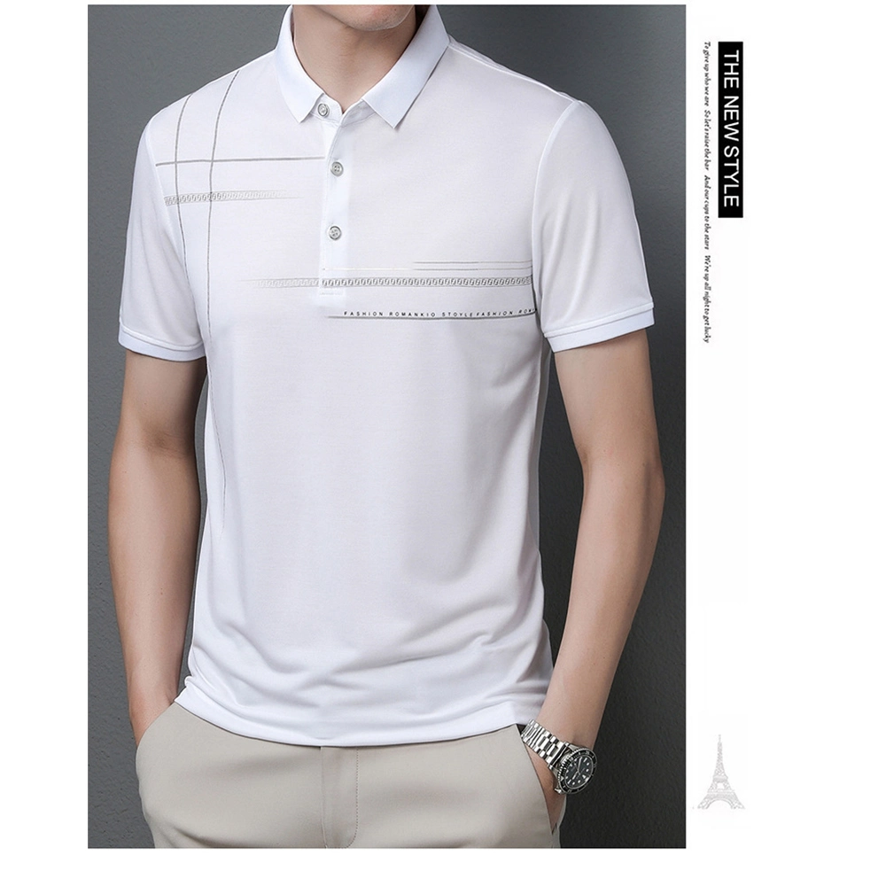 Summer Silk Thin Ice Silk Cotton Men T-Shirt Polo Shirt