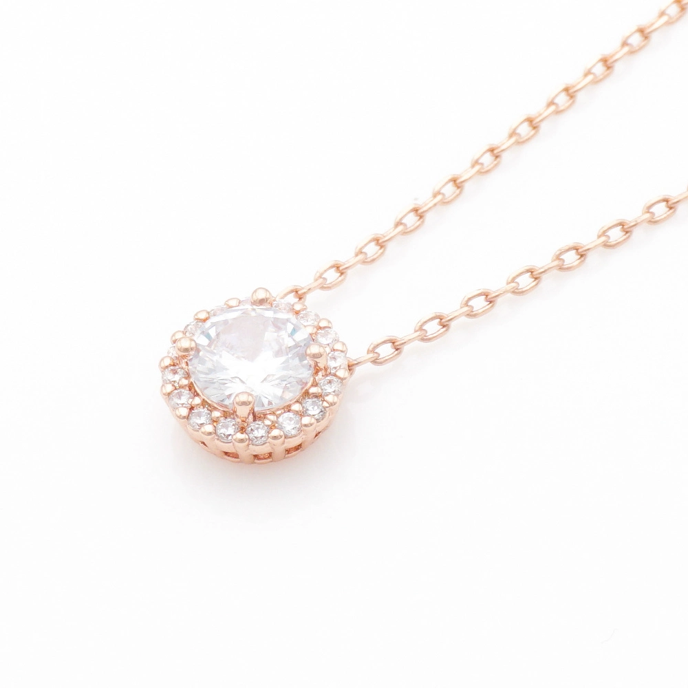 Design Simple Pretty Rose Gold Plated Fashion Silver Jewellery Round Diamond Necklace