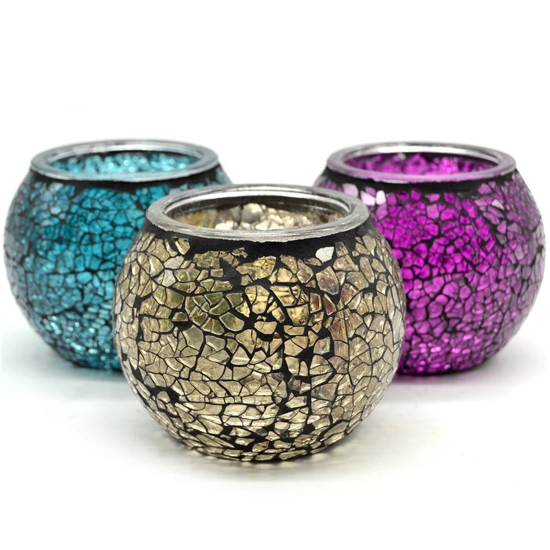 Home Decoration Table Centerpiece Multi Color Tea Light Mosaic Glass Candle Holder