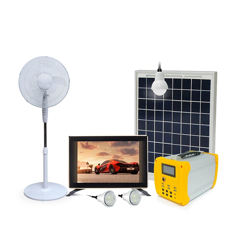 Casa Solar de 100W Los sistemas de iluminación con energía verde Ejecutar Ventilador TV DC 6 lámparas LED y carga de energía Teléfono