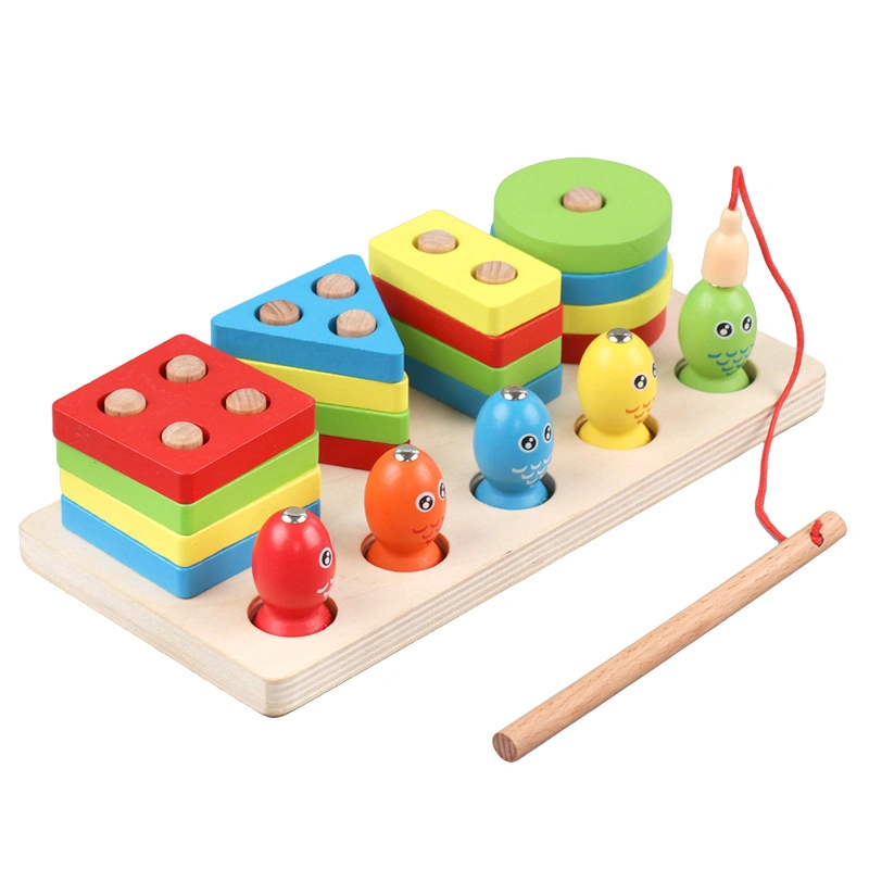 Montessori Multifunction Board Fishing Wooden Toys Geometric Cognition Kids Math Toys Early Educational Toys for Children