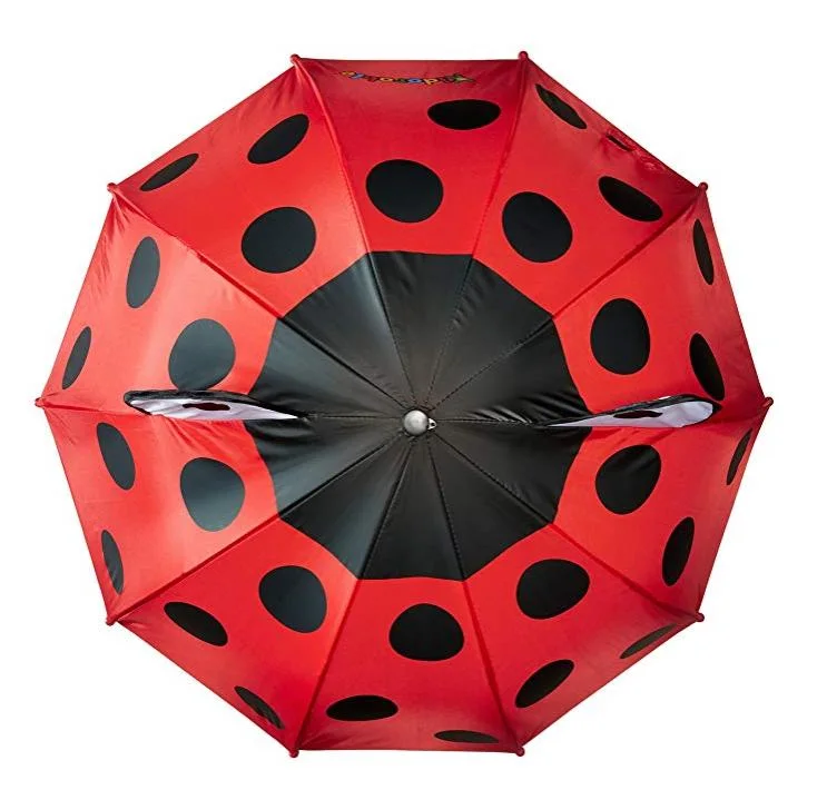 Étanche rouge Coccinelle Animal oreilles de la poignée 21inch Ouverture automatique Cartoon Kid Cartoon parapluie Parapluie Coccinelle enfant oreilles forme pour l'extérieur