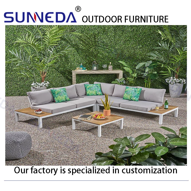 Aluminum Frame Teak Wood Sofa Garden Outdoor Furniture Sofa Set
