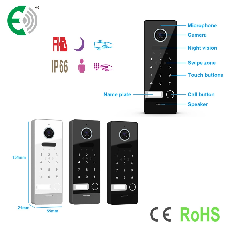 4-Wire HD WiFi 7"Touch Buttons Video Doorphone with Password&Card Unlock Doorbell