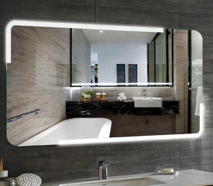 Wall Mounted Home Appliance Bathroom Backlit Sandblast LED Mirror Three Color Lights with Touch Sensor