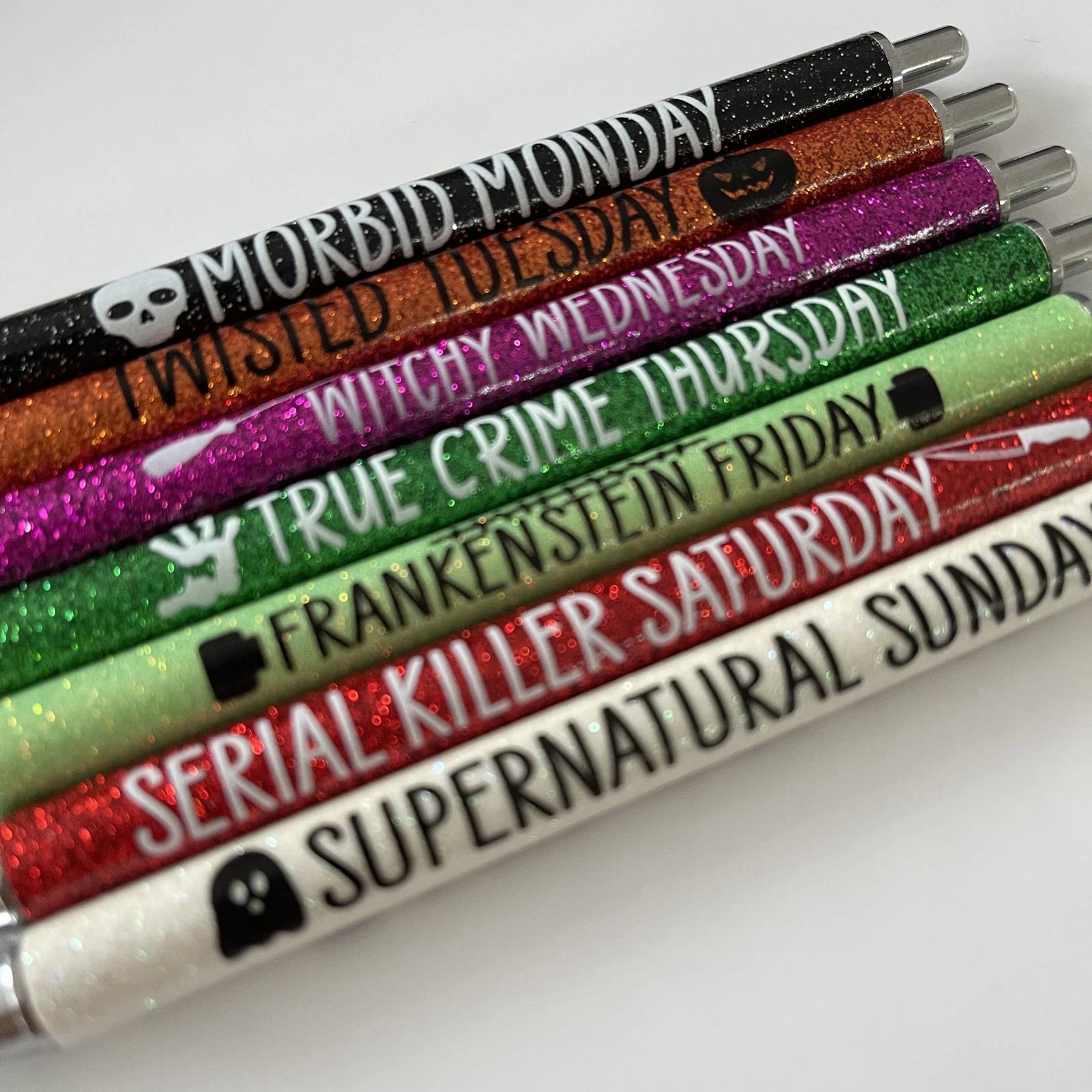 7PCS Glitter Pen with Funny Ballpoint Pens Cute Gifts for Colleagues Offices Halloween Pen Set