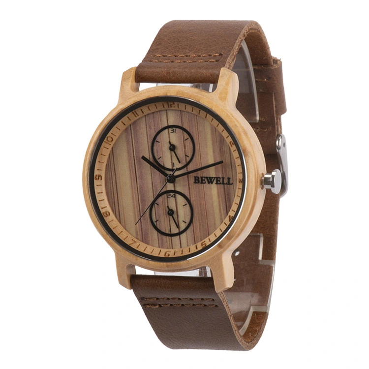 Wholesale Personalized Gifts Multifunctional Nature Bamboo Wooden Watch with Leather Strap