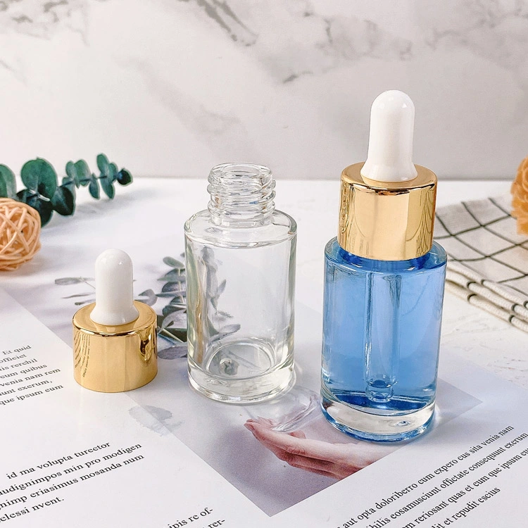 Clear Small 25ml Round Fountation Glass Bottle, Custom Printed Cosmetic Container with Rubber Dropper, Sprayer or Pump