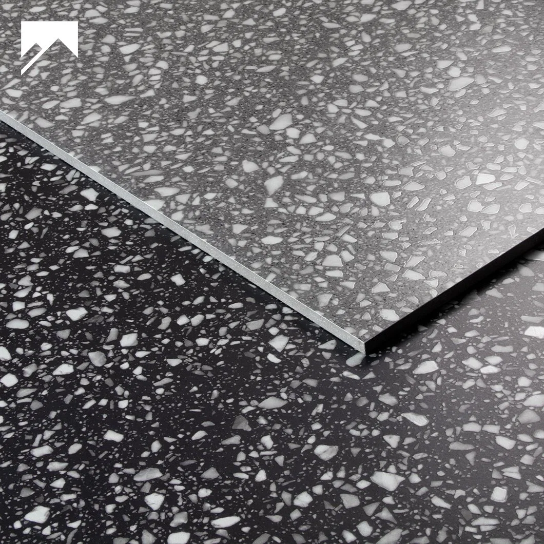 80X80cm Super Black Terrazzo Sstyle Soft Gloss Kitchen Glazed Ceramic Tile