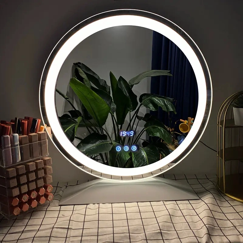 Home Decoration Beauty Salon Wall Mounted LED Smart Makeup Hotel Bathroom Mirror with Defog and Digital Clock