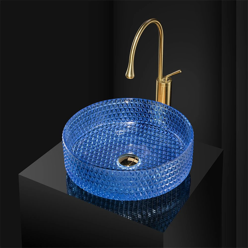 Wholesale Blue Crystal Glass Vessel Sink Wash Basin for Bathroom