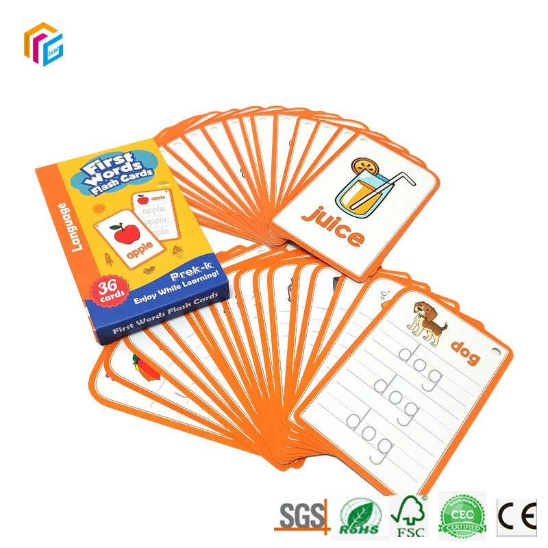 China Hersteller Round Edge Papier Full Color Illustration Druck Speicher Spiel Kinder Flash-Karten