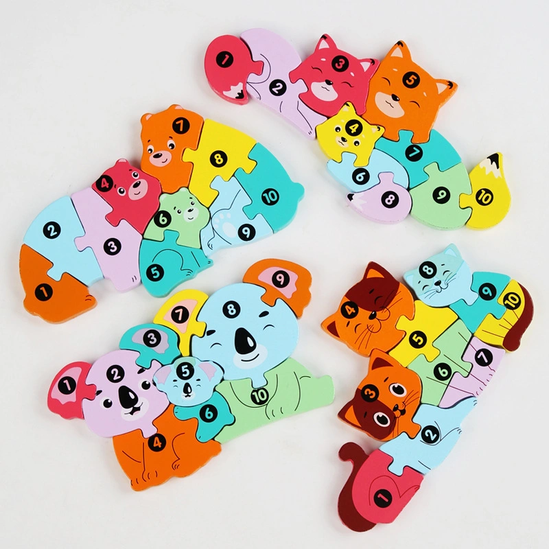 Wooden Animals Building Blocks Assembly Jigsaw Puzzle Educational Toy