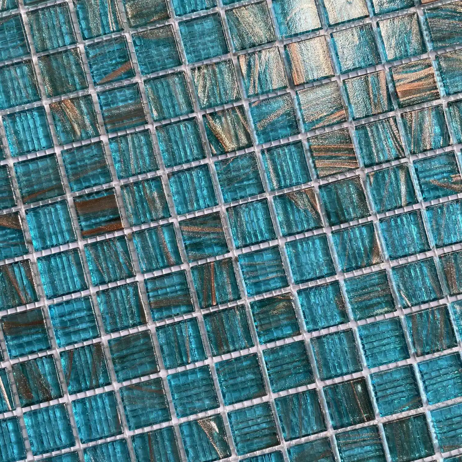 Foshan Decorative Building Material Blue Swimming Pool Glossy Crystal Glass Mosaic Flooring Wall Tiles