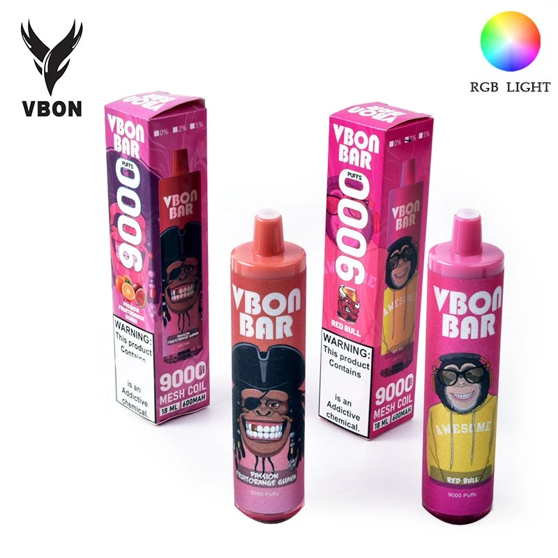 2023 Best-Sellers 9000 Puff Vbon Bar recargable 18ml VAPE con Luz RGB