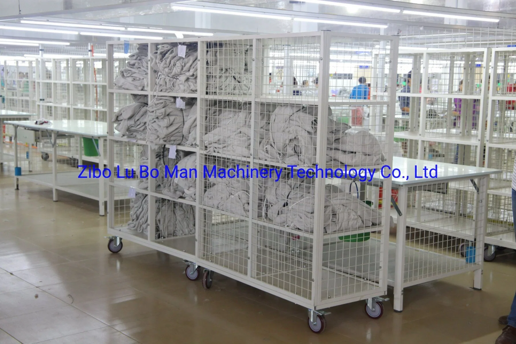 Transporting Finished Clothing Mesh Cart for Apparel Factory with Four Wheels