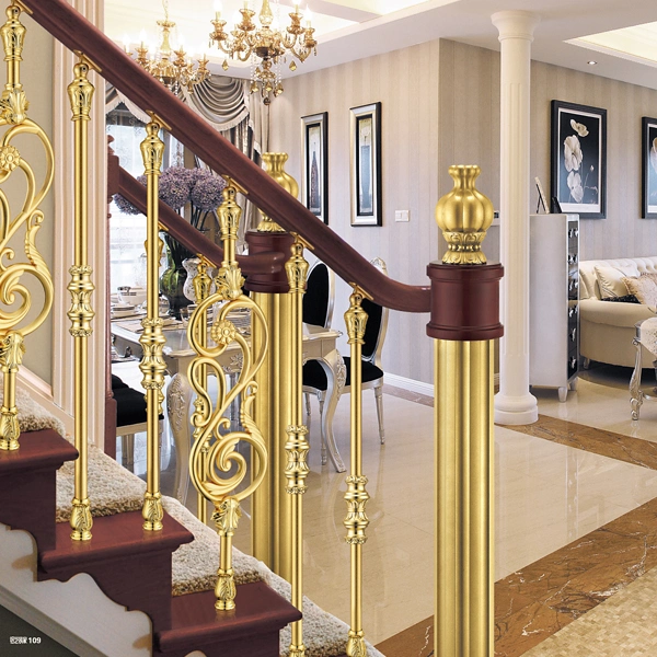 High quality/High cost performance Luxury Gold Color Aluminium Red Rosewood Stair Handrail Balustrade Fence Column