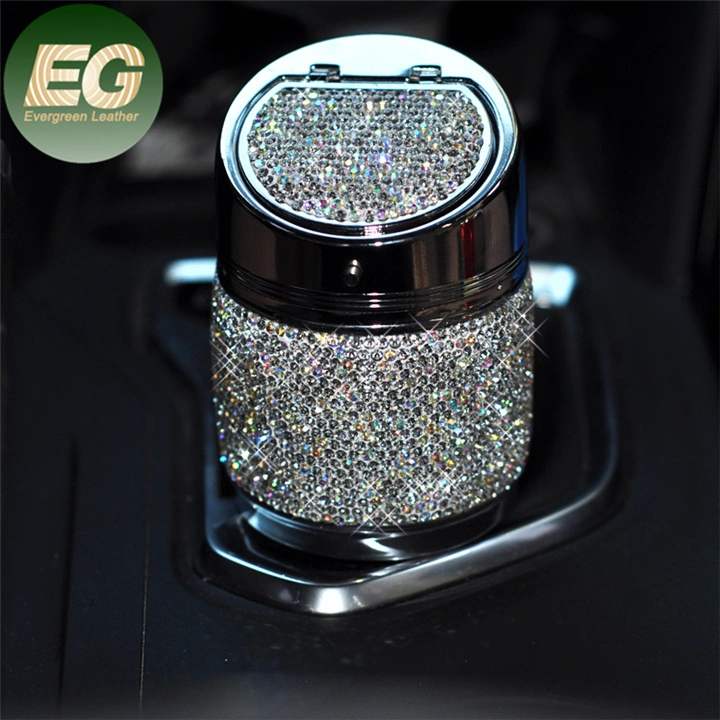 Ea050 Smokeless Outdoor Mini Round Luxury Bling Ashtrays for Car Cigarette Grid Diamond Wholesale Cupholder Yellow Smoking Cigar Metal Rhinestone Ashtray