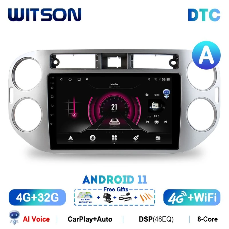 نظام الملاحة GPS التلقائي لـ Witson Android 11 لـ Volkswagen Tiguan 2010-2017 راديو تلقائي AI Voice CarPlay Navigation WiFi GPS 2DIN