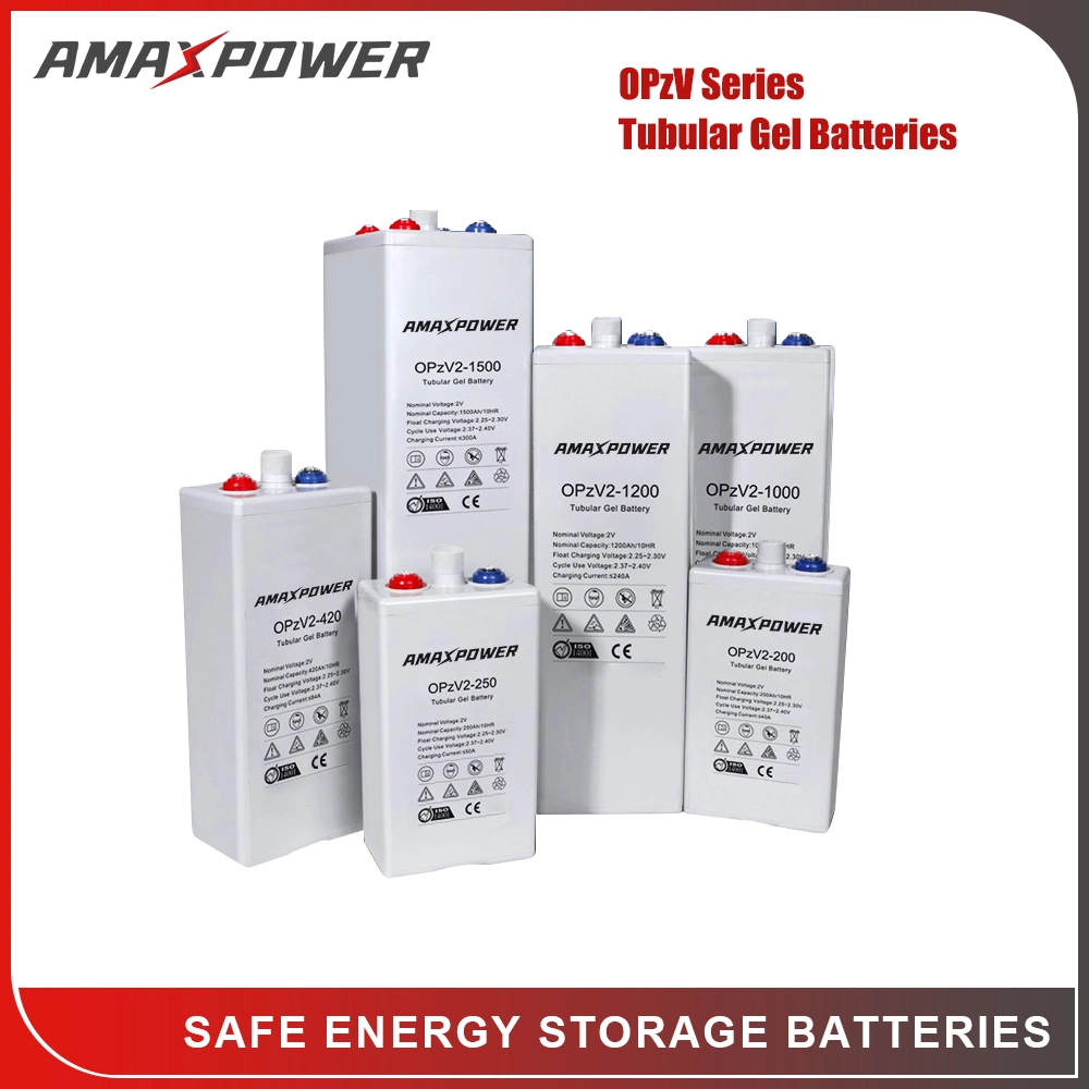 Amaxpower 2V 1000ah/1200ah/1500ah/2000ah/2500ah/3000ah Batterie de stockage d'énergie tubulaire en gel Opzv pour Solaire/UPS/LED-Light/Systèmes d'alimentation d'urgence/Opzs
