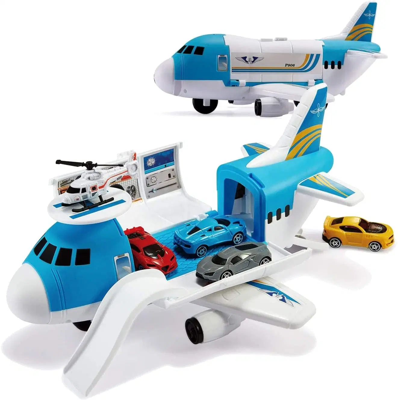 Jstar Transport Cargo Airplane Friction Powered Cars Construction Toys Car Carrier Vehicle Toy Set for Kids Transport Toys Set