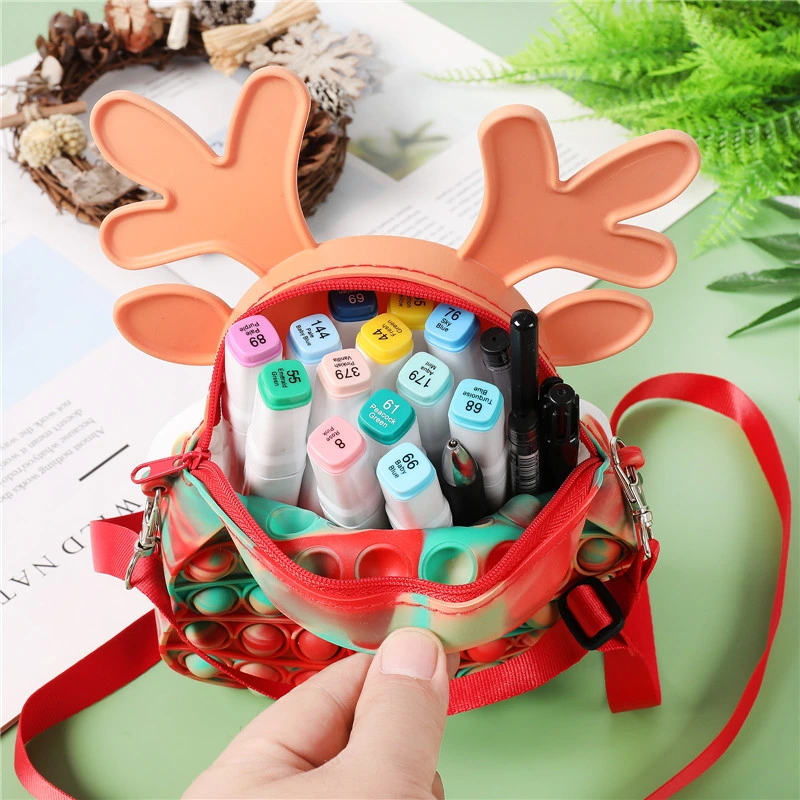 2021 New Style Christmas Gift High quality/High cost performance  Pop It Elk Shoulder Bag Bubble Fidget Sensory Toys for Kids Gift