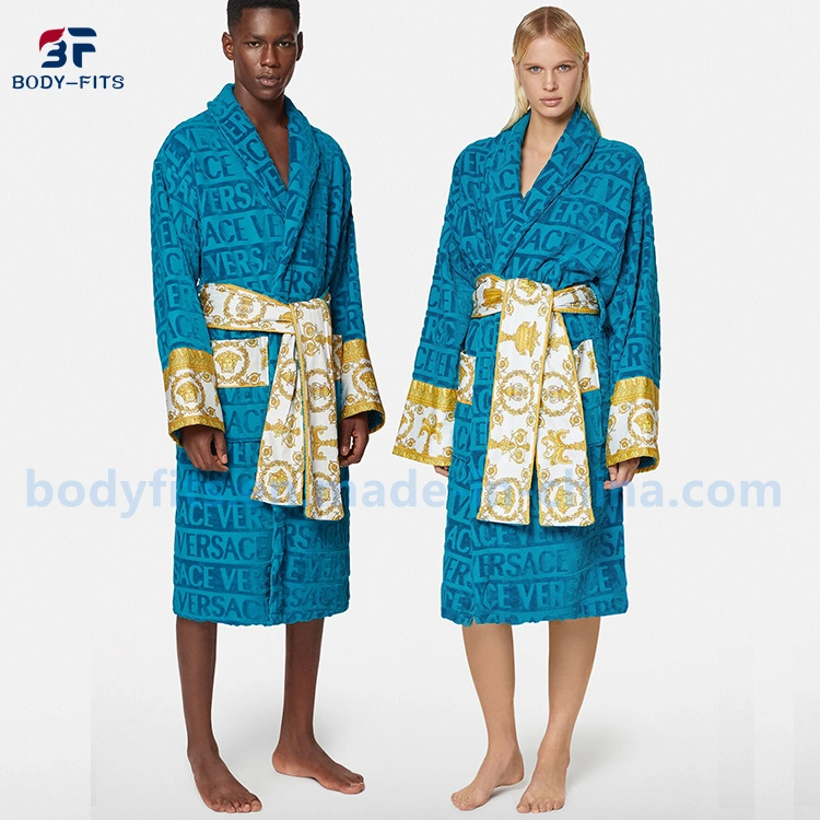 Men Fall Fashion Custom Bathrobe 100% Cotton Towelling Bath Robe Customized Black Bath Robe Flannel Pajama